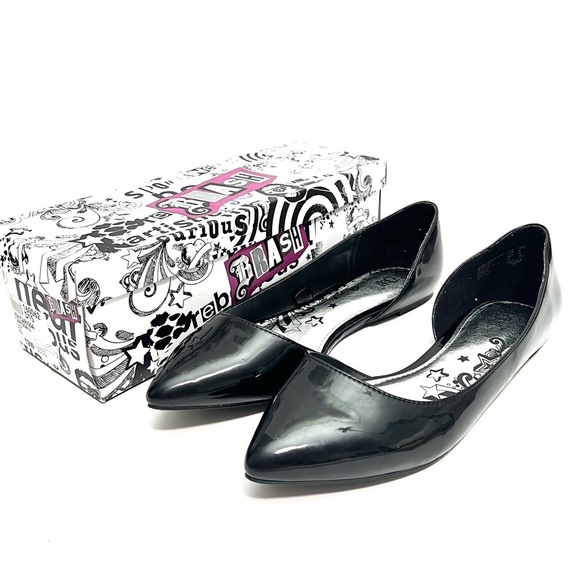 Vintage Y2K deadstock black vegan patent leather pointed toe ballet flats - Picture 6 of 8